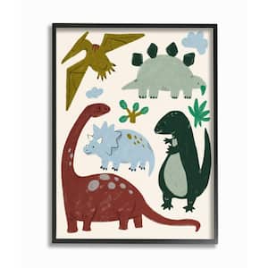 Colorful Cartoon Dinosaur Kid's Illustration By Daphne Polselli Framed Print Animal Texturized Art 16 in. x 20 in.