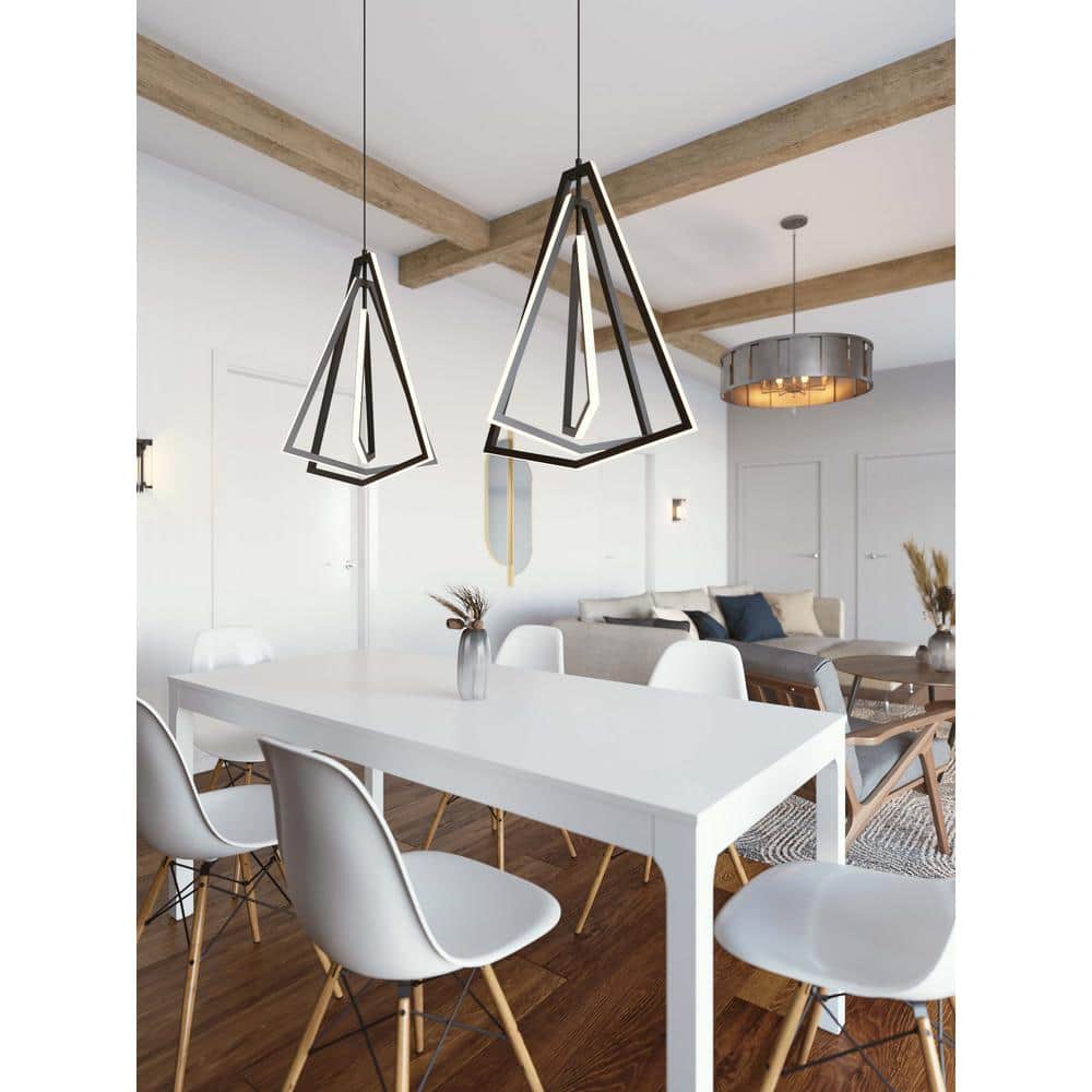 Modern Satin Nickel Black Aluminum LED Pendant, 14.88" H