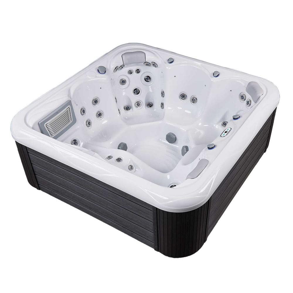 New York 6-Person Ice White Acrylic Square Hot Tub with Ozonator