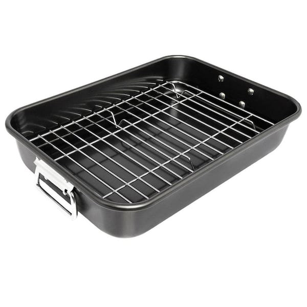 15 in. Carbon Steel Nonstick Roasting Pan with Removable Rack and Handles for Oven Turkey Chicken Meat Vegetables