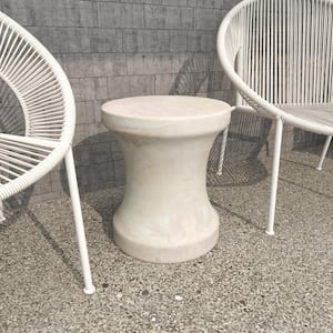 16 in. White Round Fiberclay Ceramic Distressed Hourglass Outdoor Accent Table