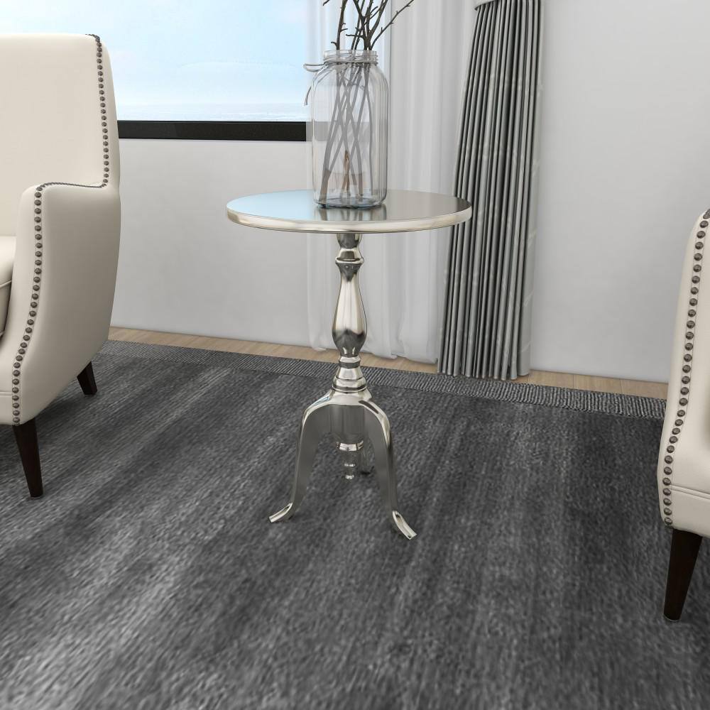 Elegant Silver Round Metal Pedestal Accent Table - 15" x 22"