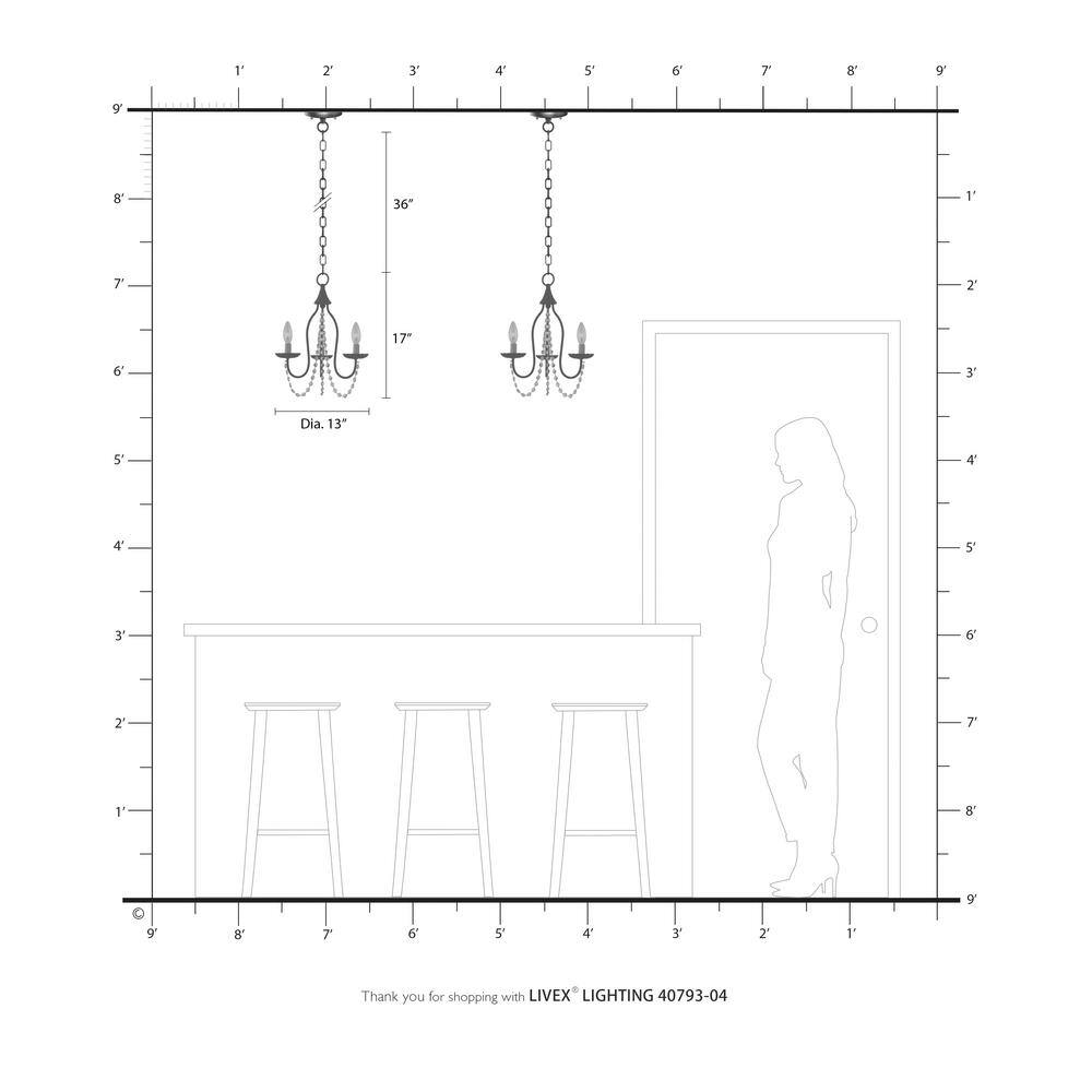 Black Mini Crystal 3-Light Candelabra Chandelier