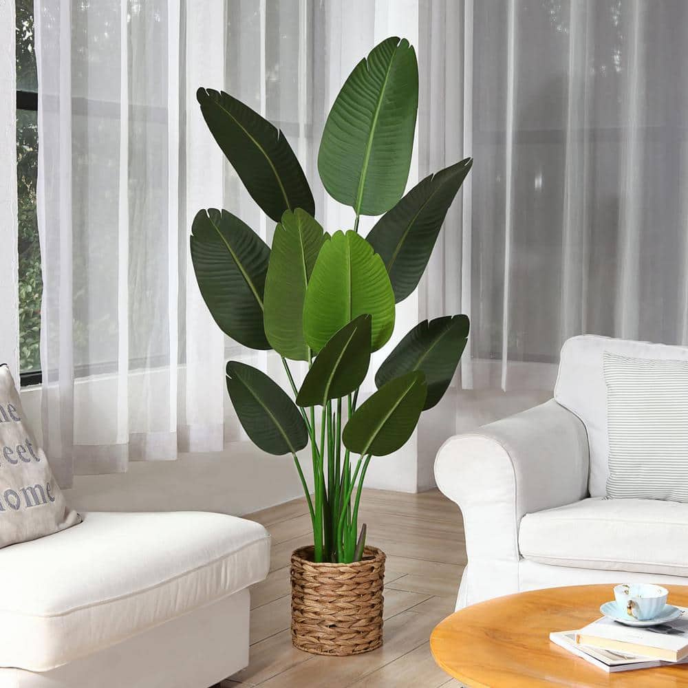 5 ft. Green Artificial Bird of Paradise Plant in Woven Basket