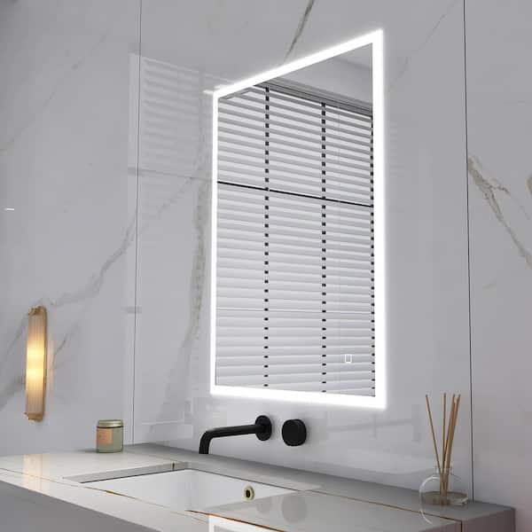 FAMYYT 24 in. W x 32 in. H Rectangular Frameless Anti-Fog LED Ligth Wall Bathroom Vanity Mirror in Silver