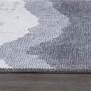 Ivory 7 ft. 7 in. x 9 ft. 6 in. Contemporary Modern Abstract Machine Washable Area Rug