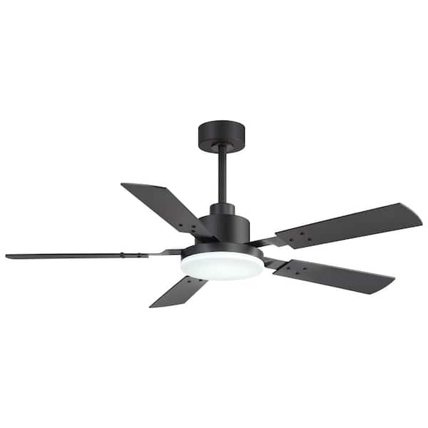 52 in. Matte Black Indoor Integrated LED DC Motor Downrod Modern Ceiling Fan with Lights and Remote Control Included