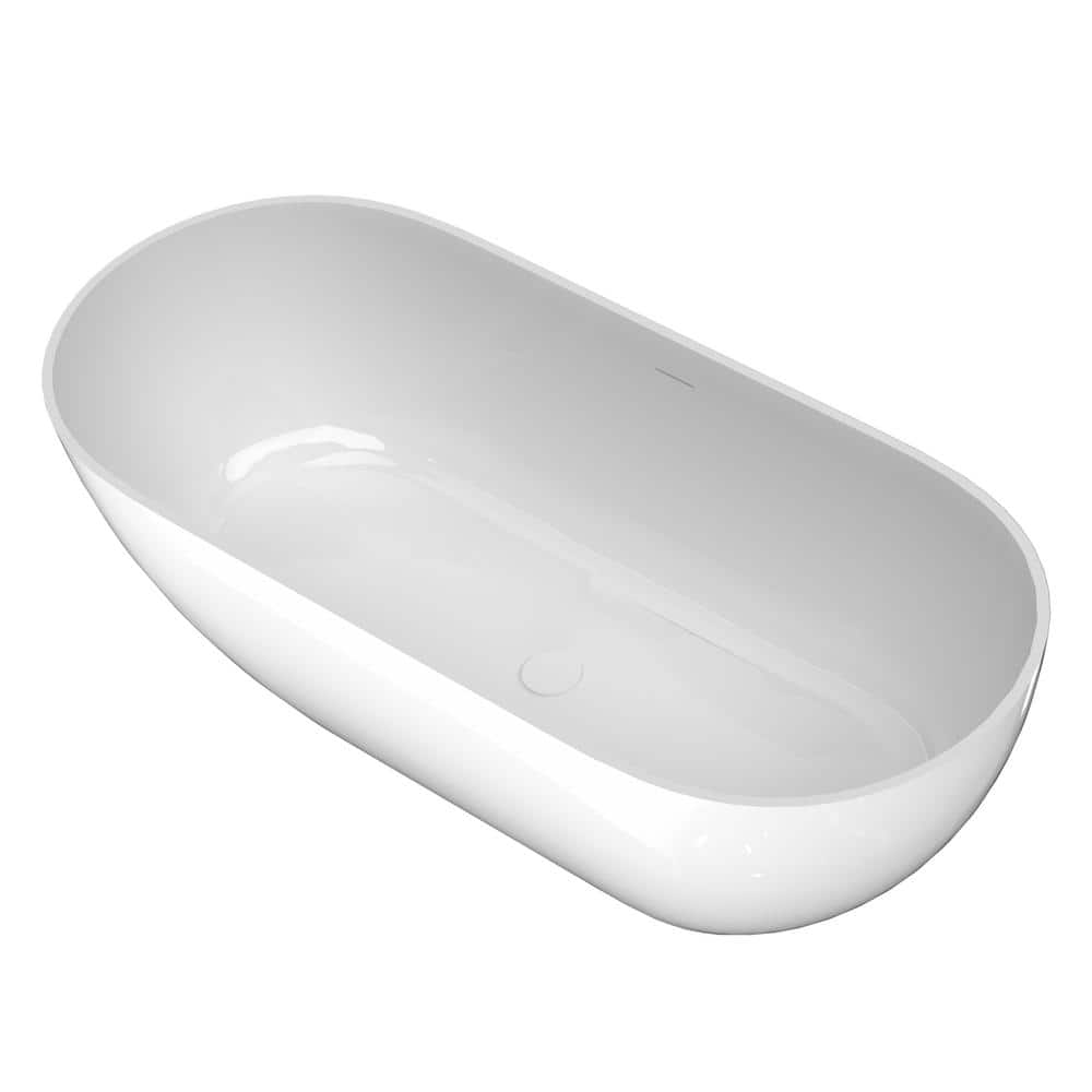 63 in. x 30 in. Stone Resin Freestanding Soaking Bathtub with Center Drain 