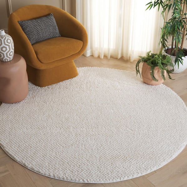 Penelope Shag 7 ft. x 7 ft. Ivory Gradient Solid Round Area Rug