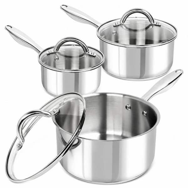 6-Piece 18/10 Stainless Steel Sauce Pan Set with Lid, Tri-Ply Bottom Sauce Pot, Nonstick Saucepan, Induction Compatible