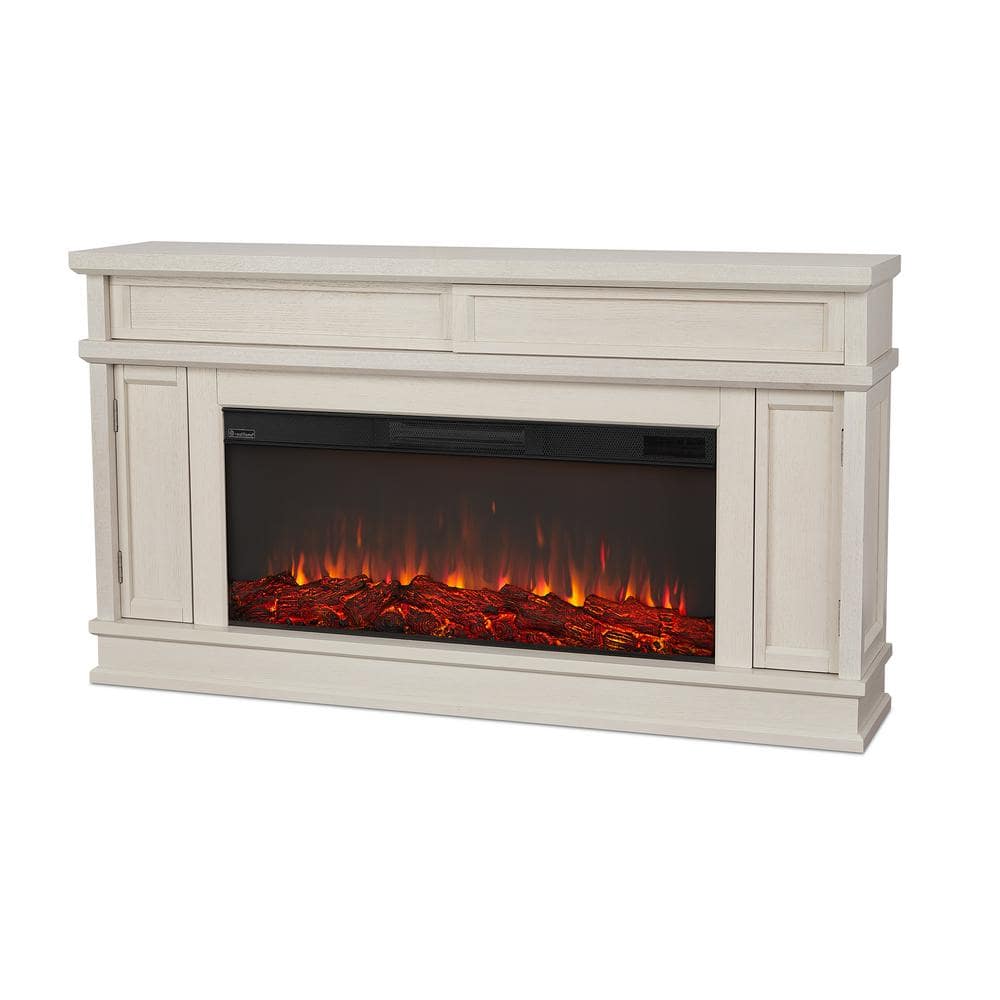 Bone White Electric Fireplace TV Stand with Cabinet