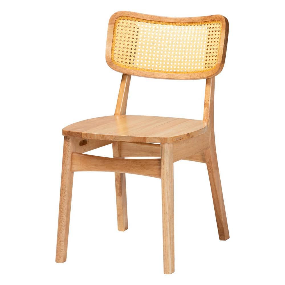 Mid-Century Modern Oak and Rattan 5-Piece Dining Set