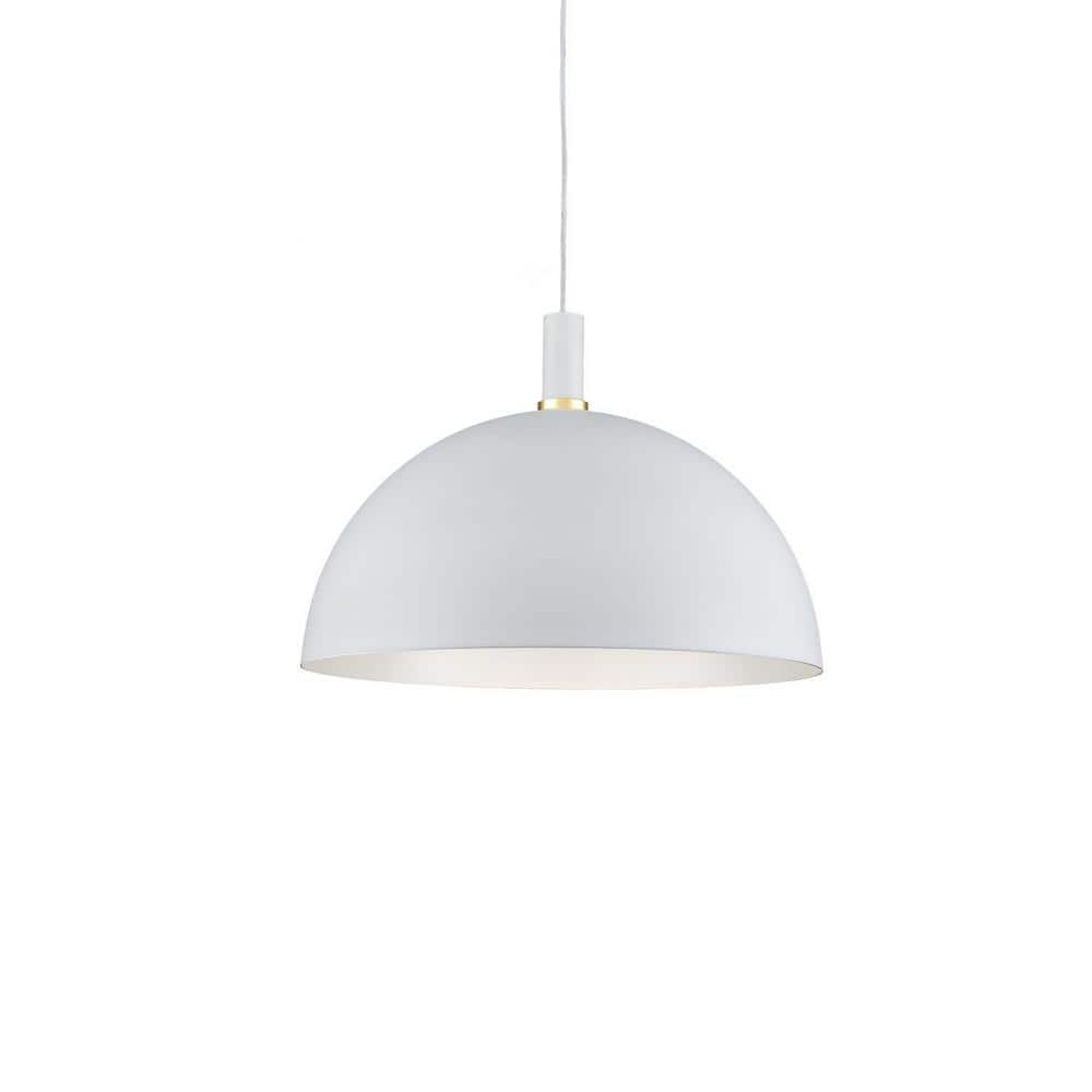 White Aluminum Bowl Pendant Light with Brushed Nickel Accents
