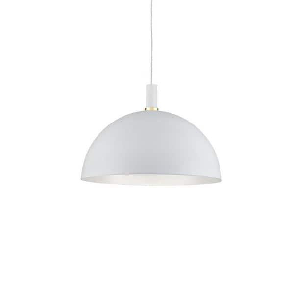 KUZCO Archibald 60-Watt 1-Light White With Gold Detail Pendant Light