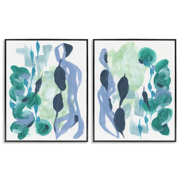Stupell Industries Fluid Wavy Shapes by June Erica Vess 2 Pieces Black Framed Abstract Giclee Art Print 14 in. x 11 in.