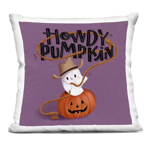 Stupell Industries Howdy Pumpkin Western Ghost Purple Abstract Polyester 18 in. X 18 in. Throw Pillow