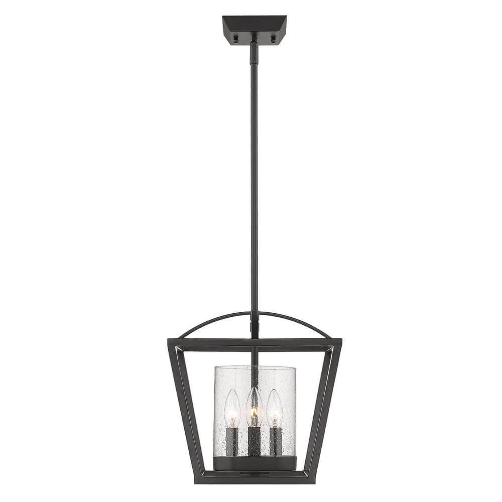Matte Black Indoor/Outdoor Glass Semi-Flush Light