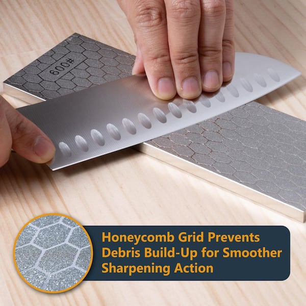 Diamond Sharpening Stone, 600/1000 Dual Grit Diamond Knife Sharpener, 8 in. Honing Stone with Non-Slip Base