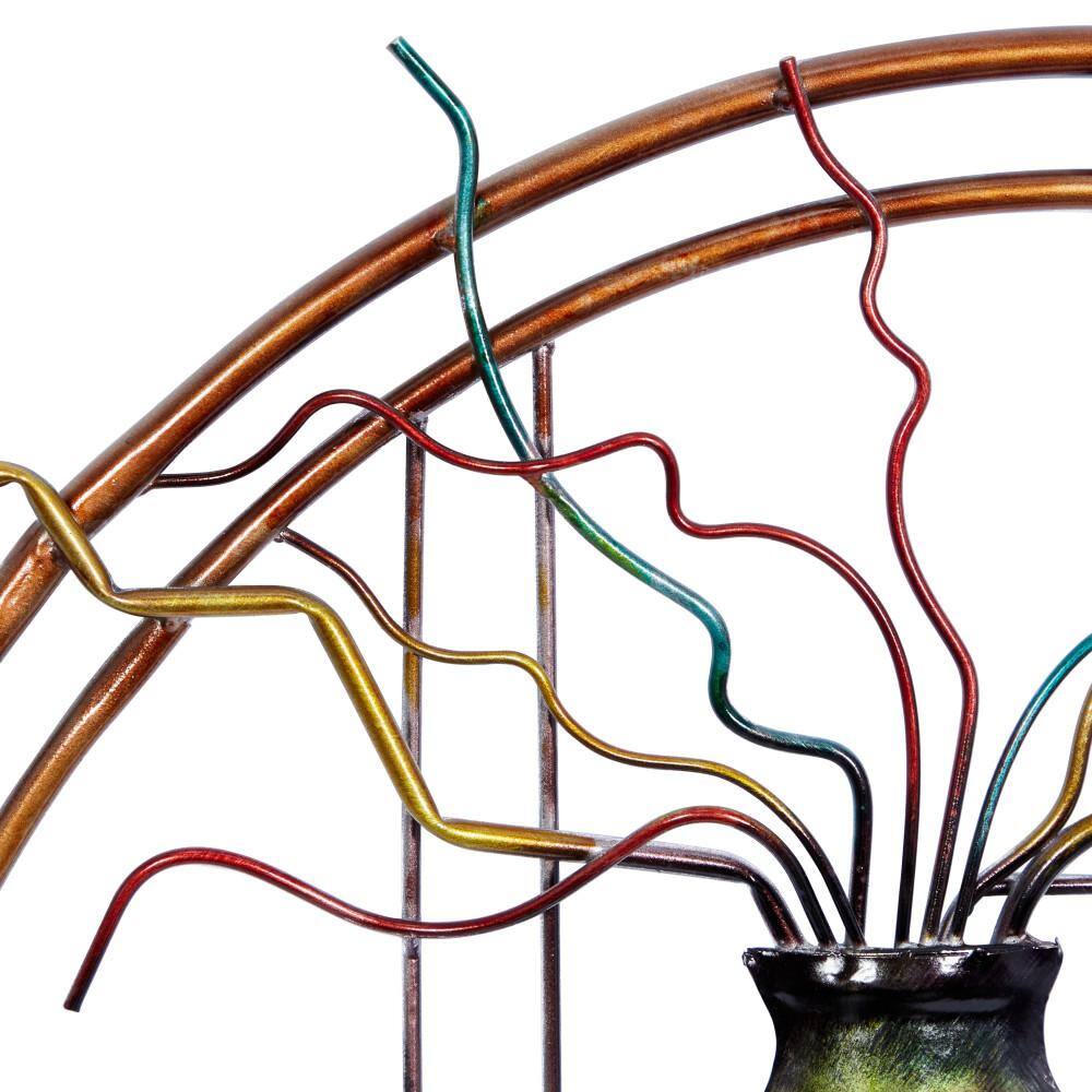 Industrial Multicolor Metal Wall Sculpture with Vase Details