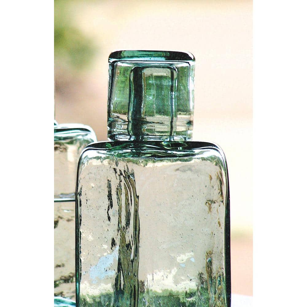 Hand-Blown Recycled Glass Bedside Water Carafe with Cup Lid