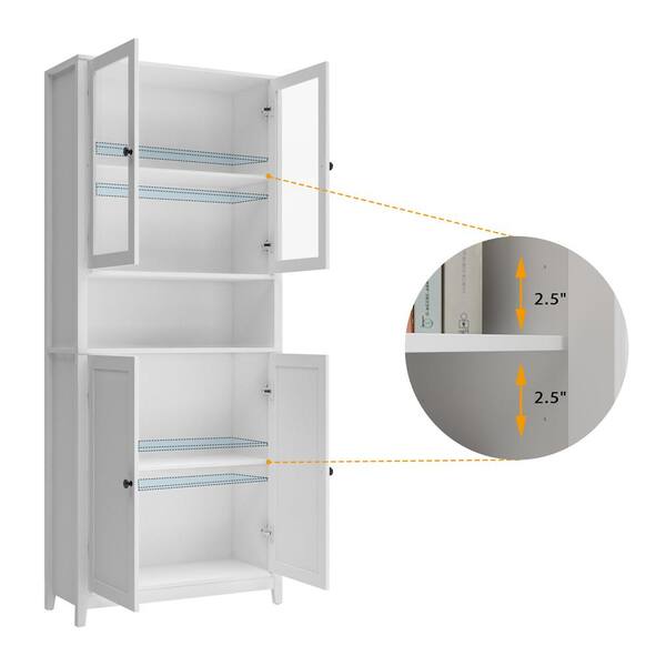 White Shelf Cabinet with Adjustable Plates Ample Storage Space