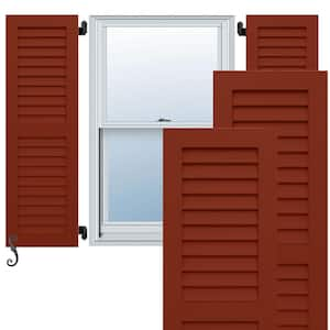 EnduraCore 2-Equal Louver 18 in. W x 37 in. H Louvered Composite Shutters Pair in Pepper Red