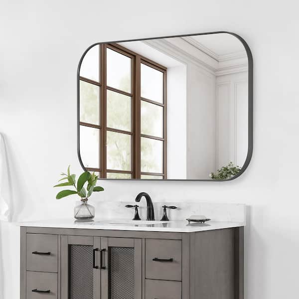 Trielle 48 in. W x 30 in. H Rectangular Aluminum Framed Wall Mounted Bathroom Vanity Mirror in Gunmetal