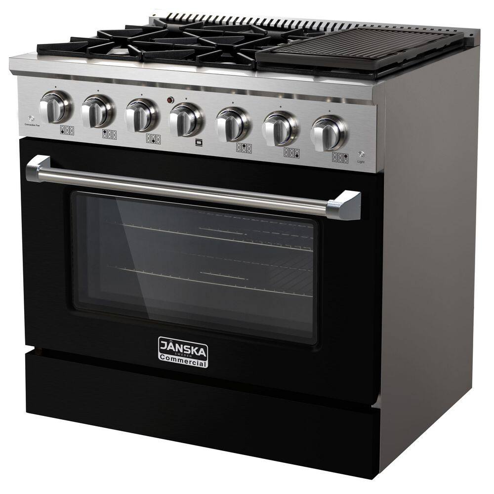 Professional 36 in. Freestanding Dual Fuel Range, 6-Burners, 5.2 cu. ft. Electric Oven, Griddle, Black, 2 Sets of Knobs price history on PriceWatchPro