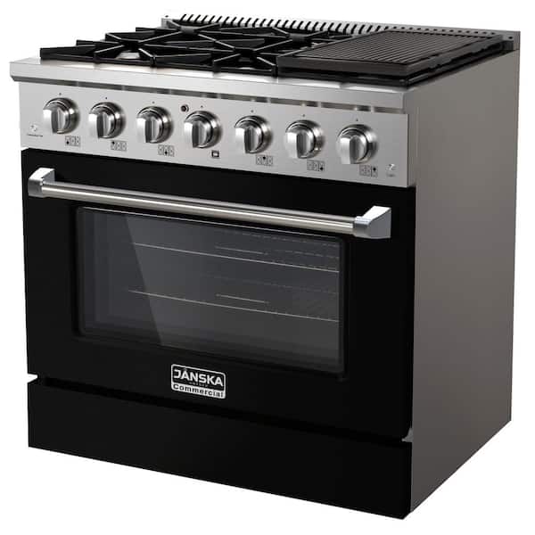 Professional 36 in. Freestanding Dual Fuel Range, 6-Burners, 5.2 cu. ft. Electric Oven, Griddle, Black, 2 Sets of Knobs