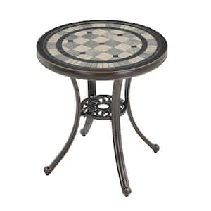Round Bronze Cast Aluminum Outdoor Bistro Table with Ceramic Tiles Tabletop