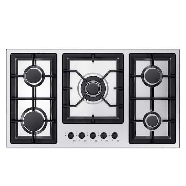 36 in. 5-Burners Stainless Steel Recessed Gas Cooktop with Thermocouple Protection, LPG/NG Convertible Cooktop