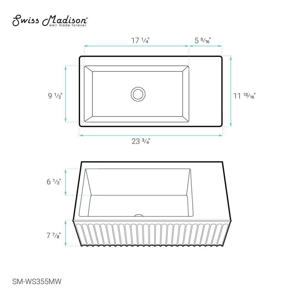 Delice 24" Matte White Ceramic Wall-Mount Bathroom Sink