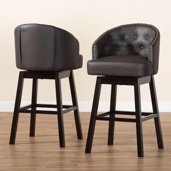 Avril Brown Faux Leather Upholstered 2-Piece Bar Stool Set