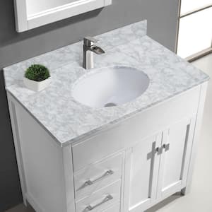36 in. W x 22 in. D Carrara Marble White Round Mid Single Sink Bath Vanity Top in Carrara White Backsplash Included
