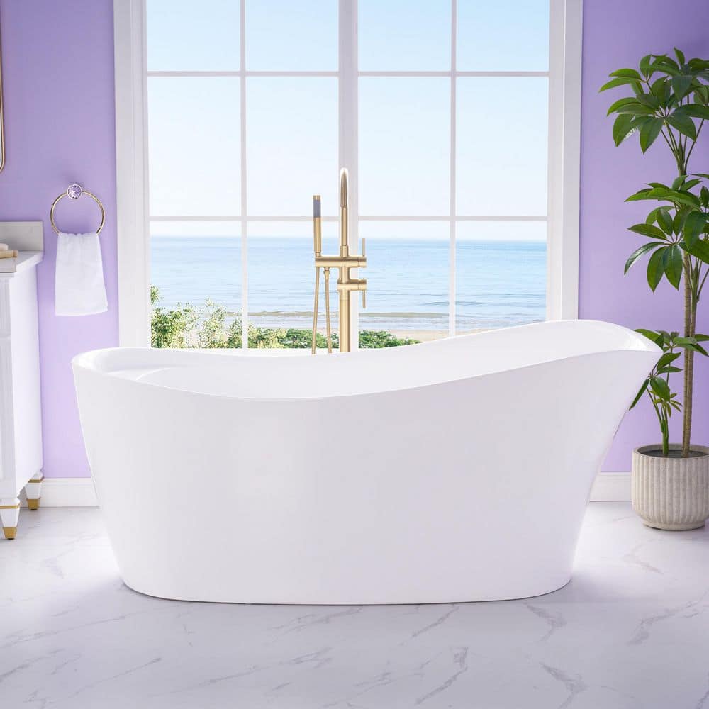 Cozy 68 in. x 33 in. Acrylic Flat Ended Freestanding Soaking Bathtub with Drain and Overflow in White price history on PriceWatchPro