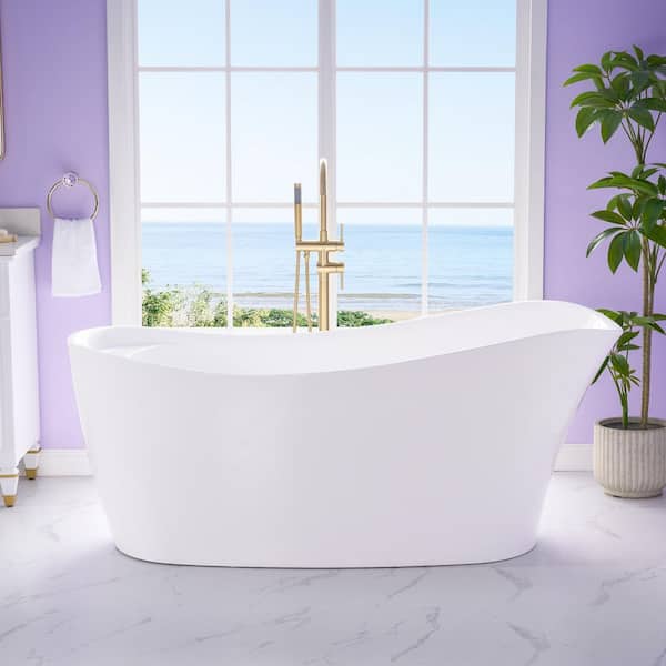 Cozy 68 in. x 33 in. Acrylic Flat Ended Freestanding Soaking Bathtub with Drain and Overflow in White