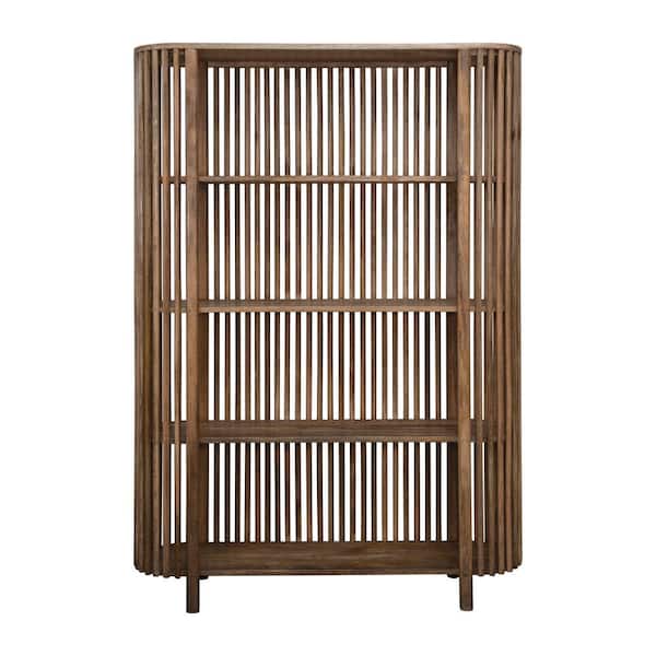 Storied Home 67.5 in. Tall Natural Mango Wood 4-Shelf Slatted Bookcase