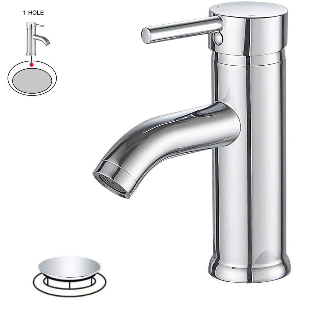 Polished Chrome Single-Handle Bathroom Faucet with Drain Assembly