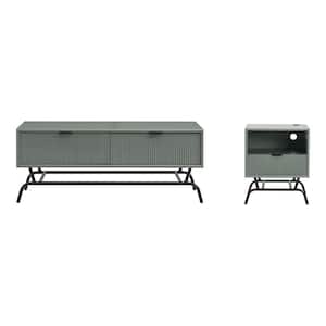 Yasar 2-Piece 42 in. Sage Green Rectangle Composite Coffee Table Set with 3D Wave Panel Drawer
