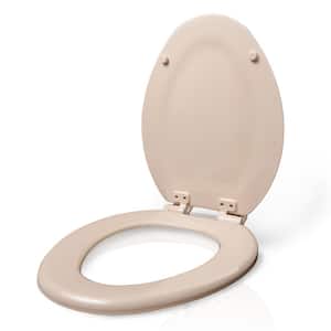Elongated Molded Wood Toilet Seat With Slow Close - Easy Remove Adjustable Hinge, Bone