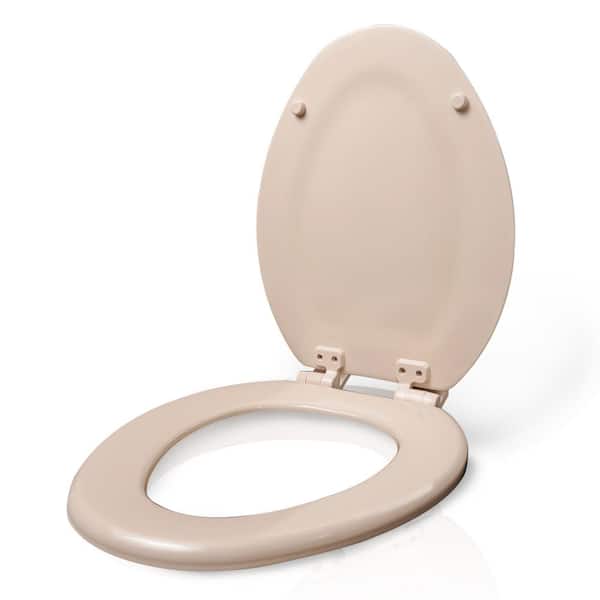 Cream Glossy Toilet Seat Standard Round Bowl Easy Install Hinges Wood Comfort 