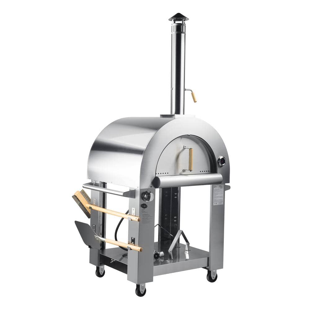 32-Inch Stainless Steel Dual Fuel Outdoor Pizza Oven with Casters