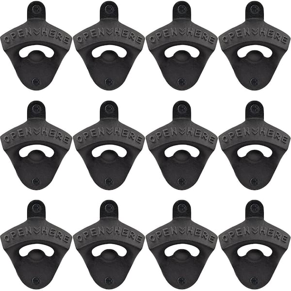 12-Piece Black Cast Iron Wall Mount Beer and Soda Bottle Opener Set with Mounting Screws Included