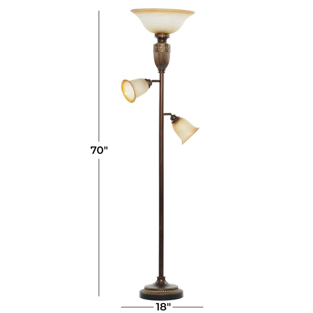 Antique Brown 70" Torchiere with Beige Glass Shades