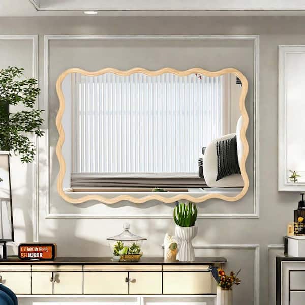 Unbranded 40 in. W x 28 in. H Solid Wood Rectangle Framed Brown Mirror Wall Decor for Bathroom