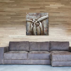 32 in. x 32 in. "Retro Airplane 1" Mixed Media Iron Hand Painted Dimensional Wall Art