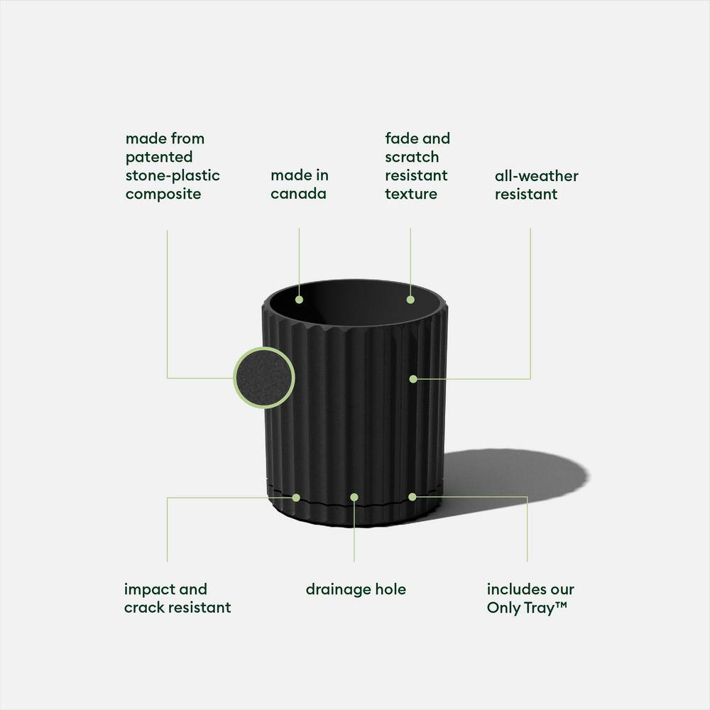 Demi 6" Black Plastic-Stone Fluted Planter