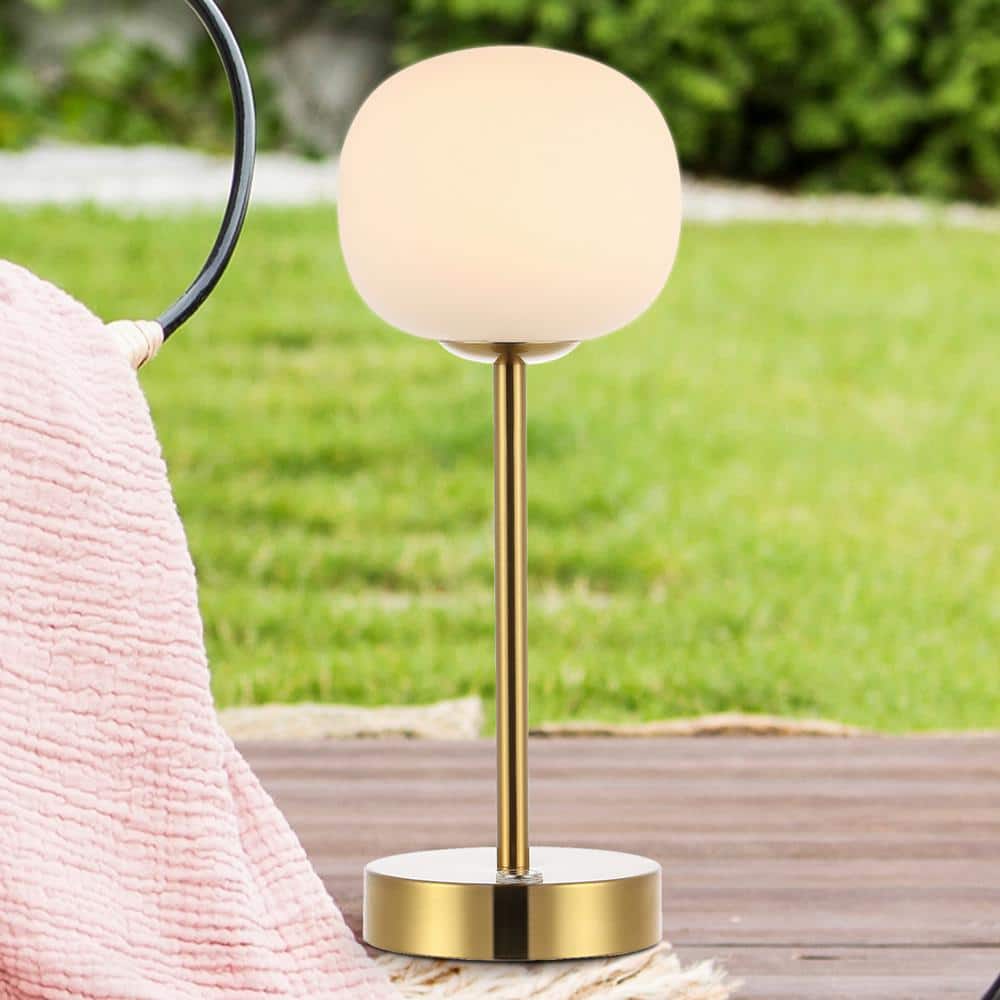 Natalia Brass Gold Cordless LED Table Lamp with Frosted Globe