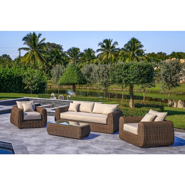 Outsy Milo Lux 4 Piece Patio Extra Deep Seating Wicker Aluminum