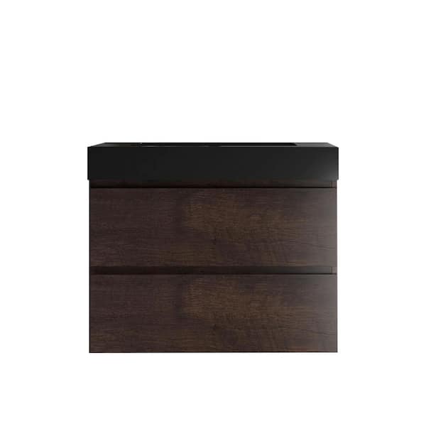 Alice 30.00 in. W x 18.10 in. D x 25.20 in. H Wall Mounting Bath Vanity in Rose Wood with Black Top